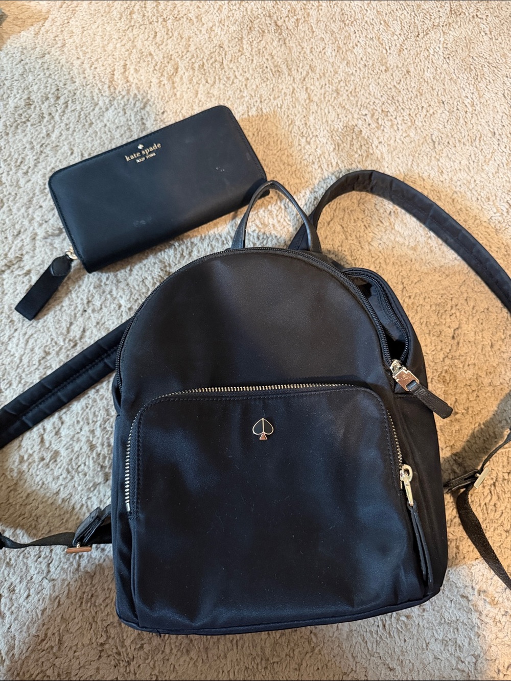 kate spade black nylon backpack with gold logo